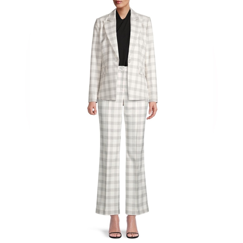 Elie Tahari White Knit Jacquard Plaid Bootleg Trousers